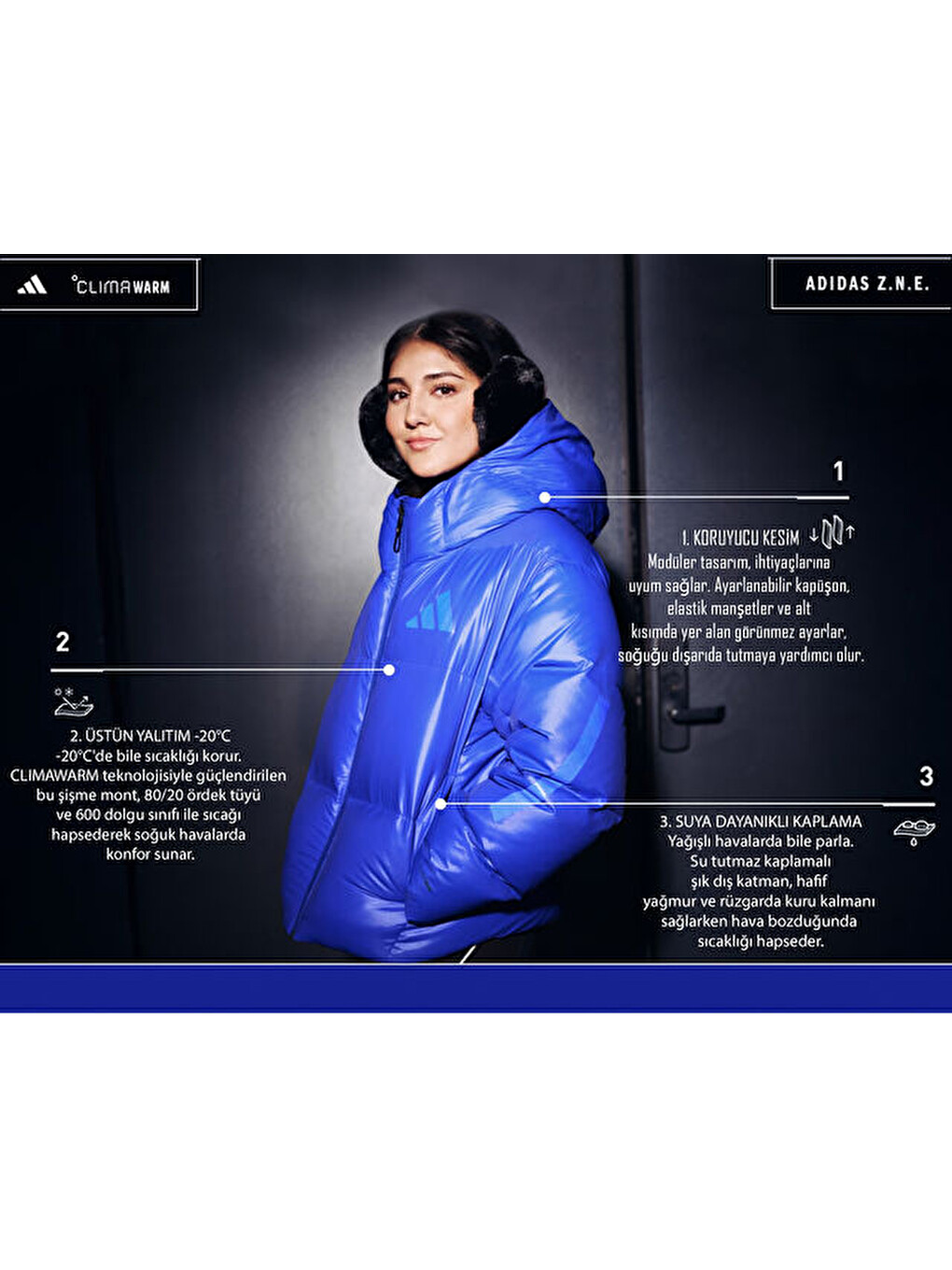W Z.n.e. Puffer Kadın Outdoor Mont Jw1517 Mavi-2