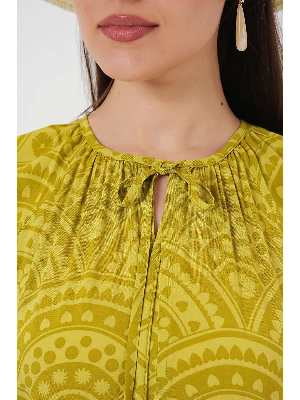 Kadın Kısa Kol Desenli Elbise 2553 - E.Yeşil-4