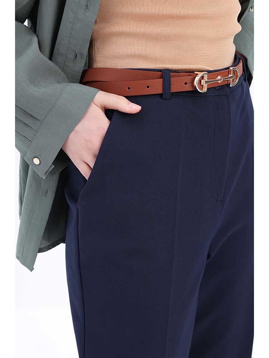 Lacivert-Pamuklu Rahat Kalıp Kumaş Pantolon-4