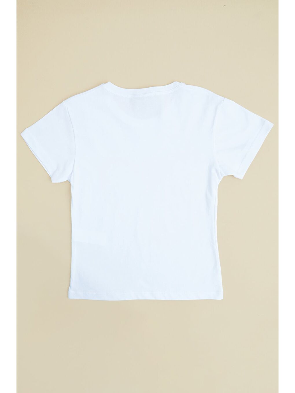 Beyaz Kalp Ve Çiçek Baskılı Kız Çocuk Tişört-1