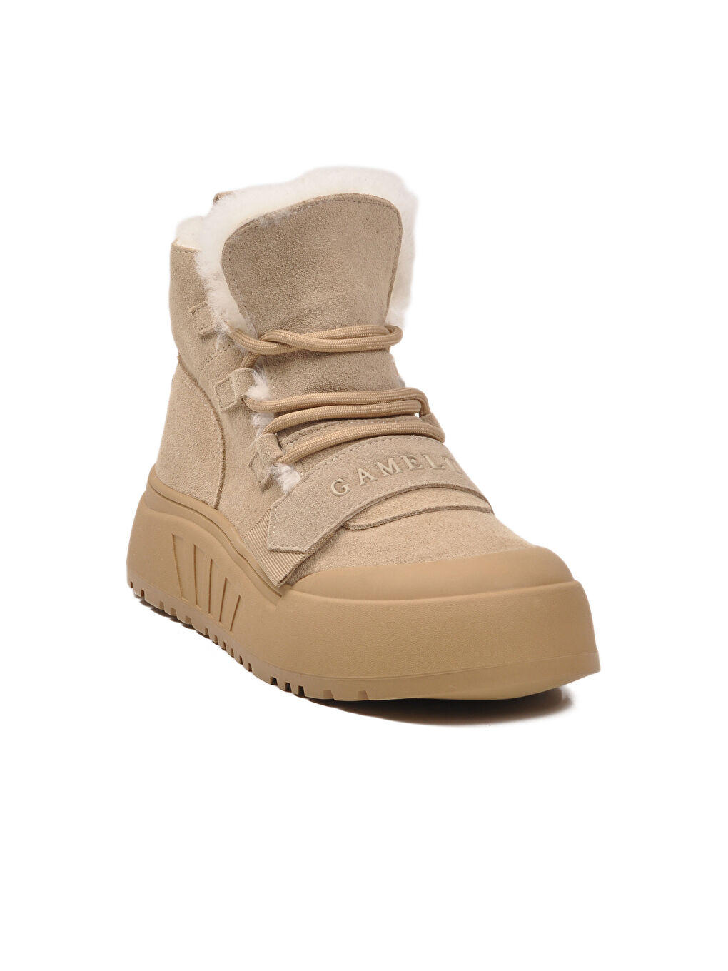 Bej Süet İçi Kürklü Soğuğa Dirençli Kaymaz Kadın Bot Tape Z-2