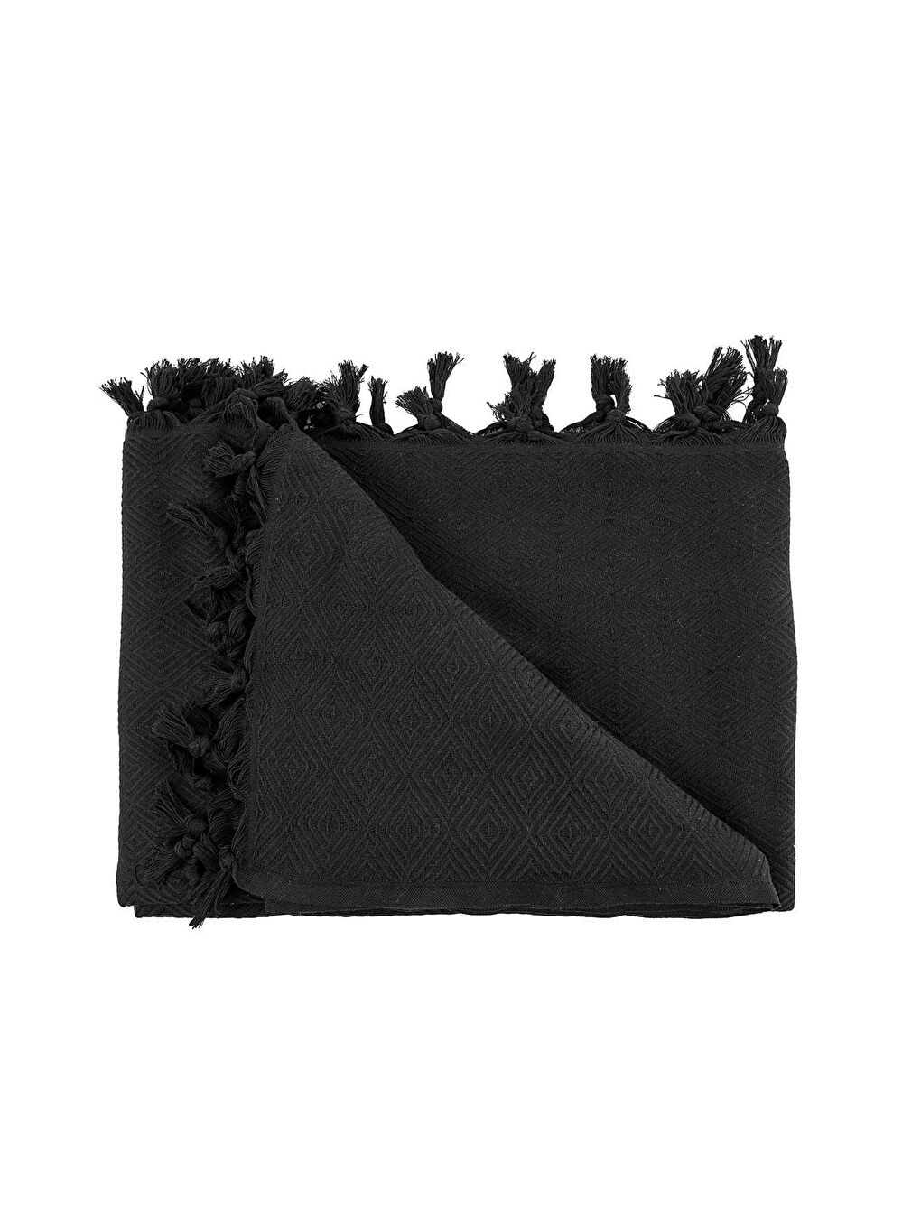 Saçaklı Pamuk Pike Çift Kişilik Loris Siyah (200x230cm)-2