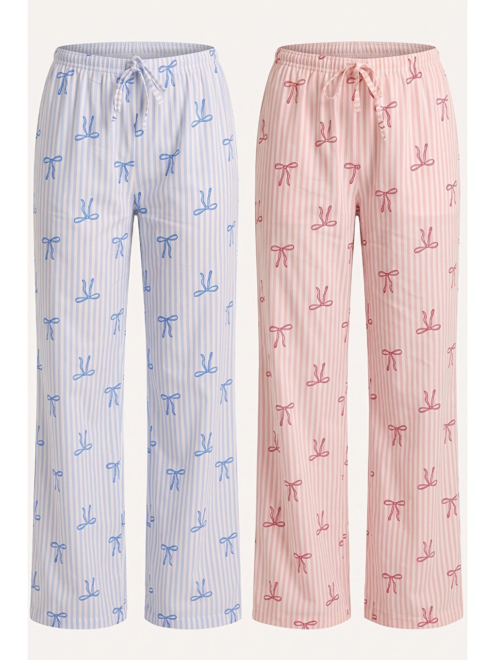 Pembe 2'li Fiyonk Desenli Yumuşak Tuşe Kışlık Örme Tek Alt Pijama Altı 8074-1