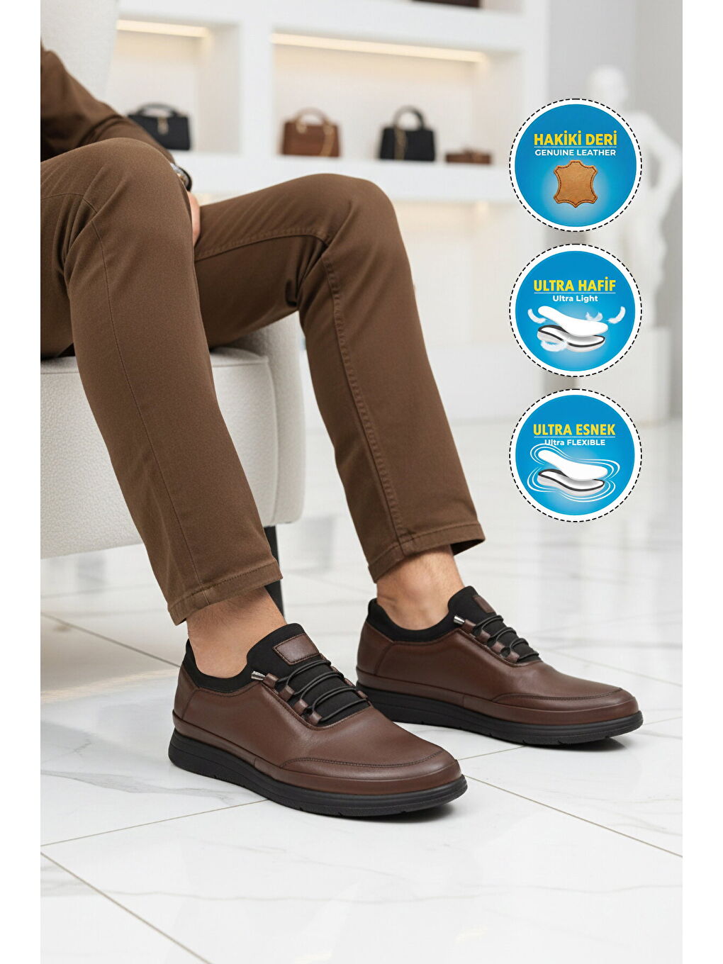 Kahverengi Premium Kahve Hakiki Deri Anatomik Erkek Casual Ayakkabı 703 M-2