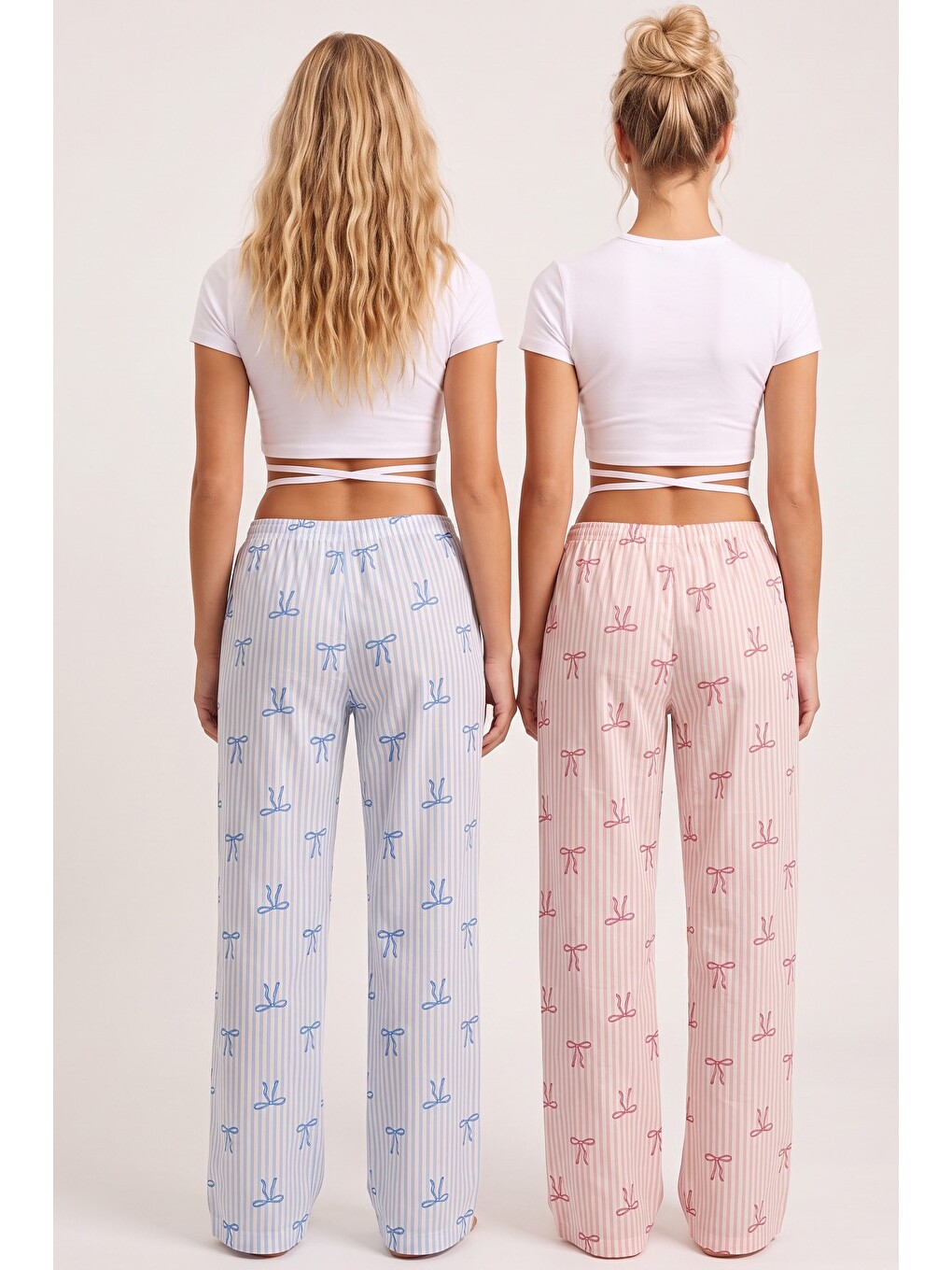 Pembe 2'li Fiyonk Desenli Yumuşak Tuşe Kışlık Örme Tek Alt Pijama Altı 8074-3