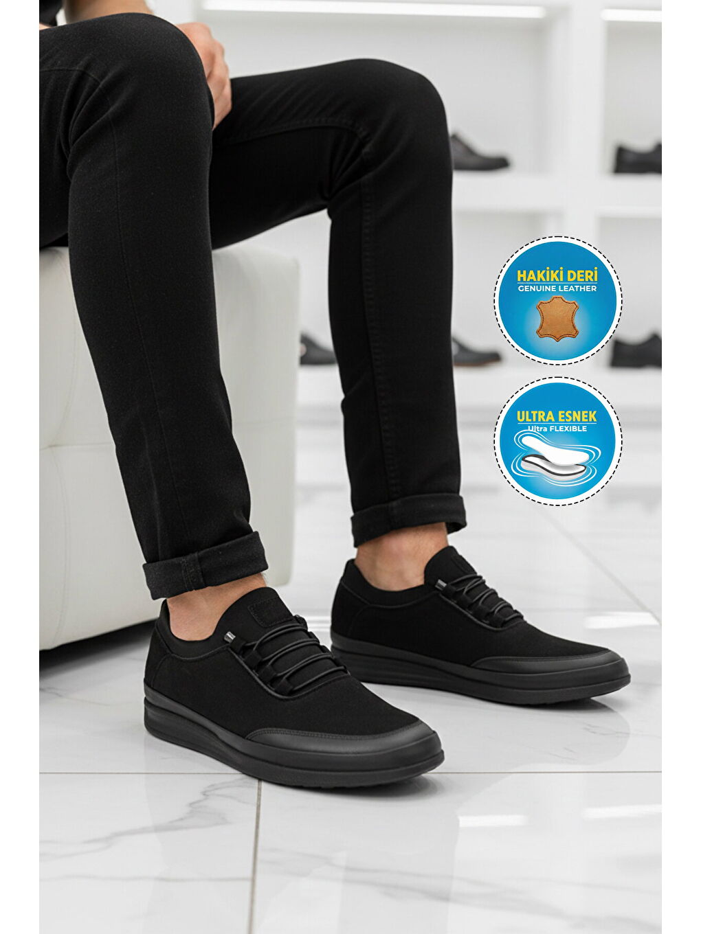 Premium Siyah Nubuk Hakiki Deri Anatomik Erkek Casual Ayakkabı 703 M-2