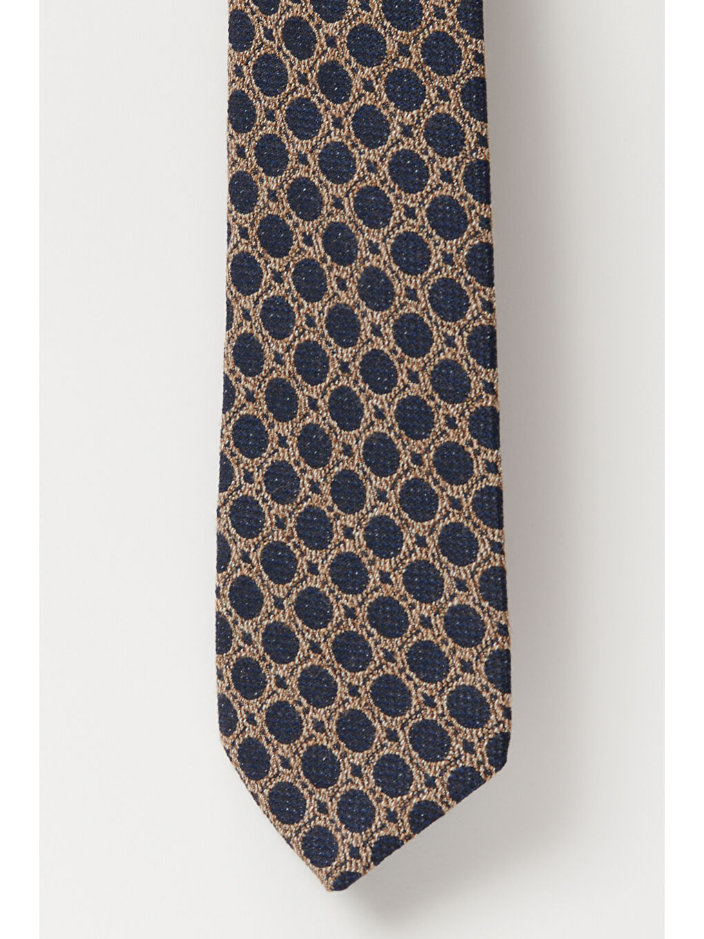 Erkek Bej-Lacivert Yünlü Klasik Kravat-1