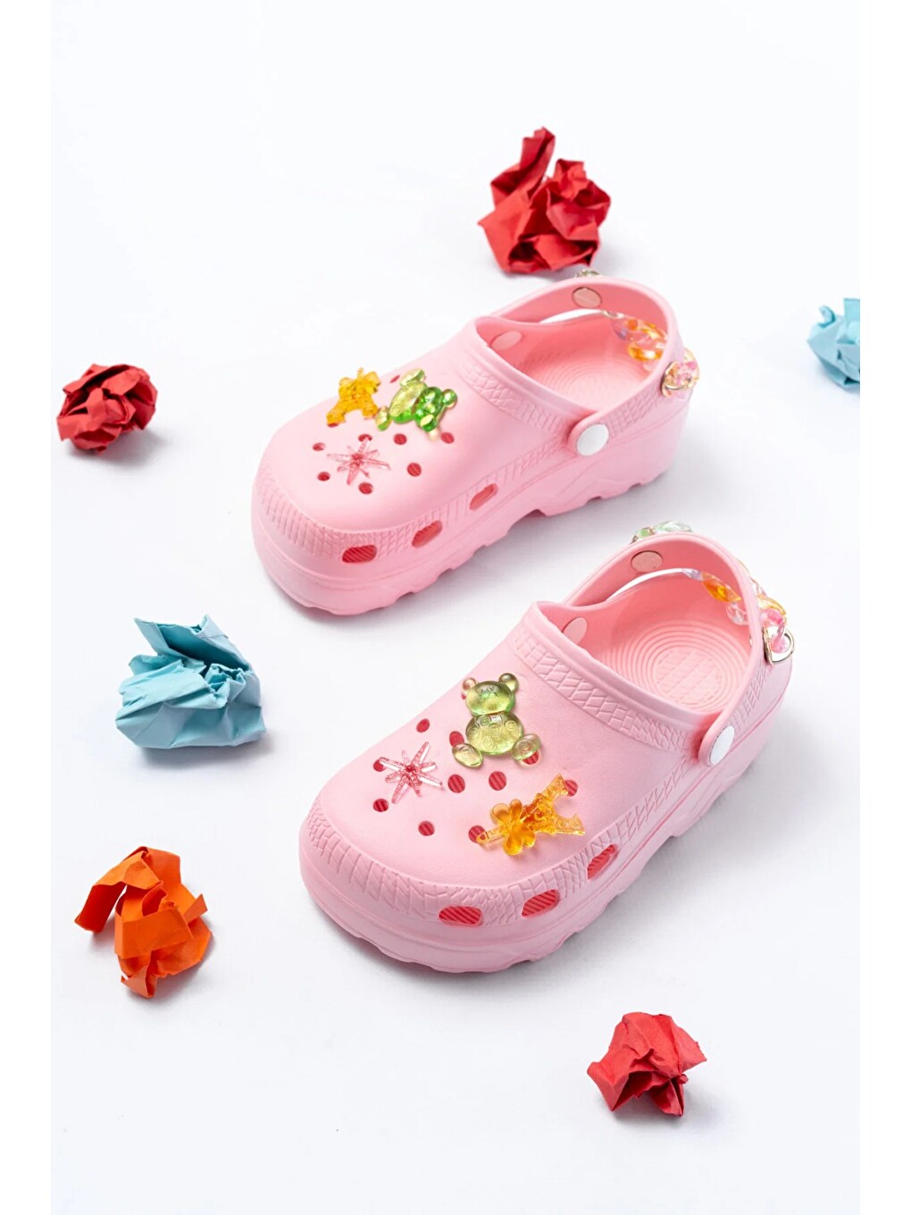 Pembe Jelibonlu Boncuklu Kız Çocuk Sandalet-terlik-1