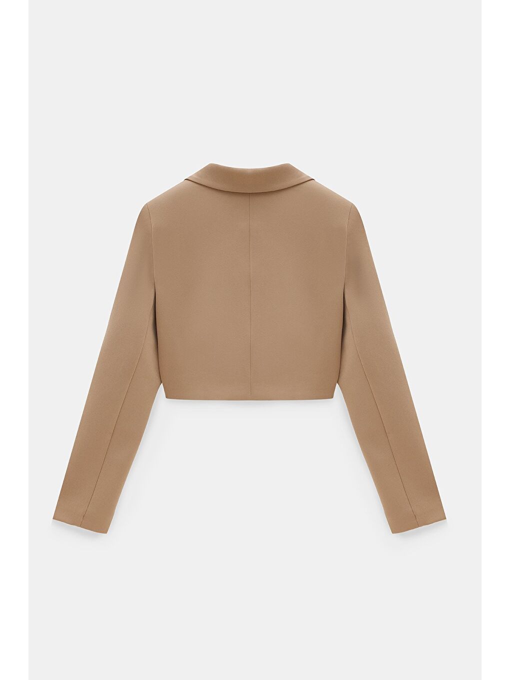 Bej Vizon Kadın Regular Fit Kruvaze Kapama Dokuma Crop Blazer Ceket -Şık & Spor-4