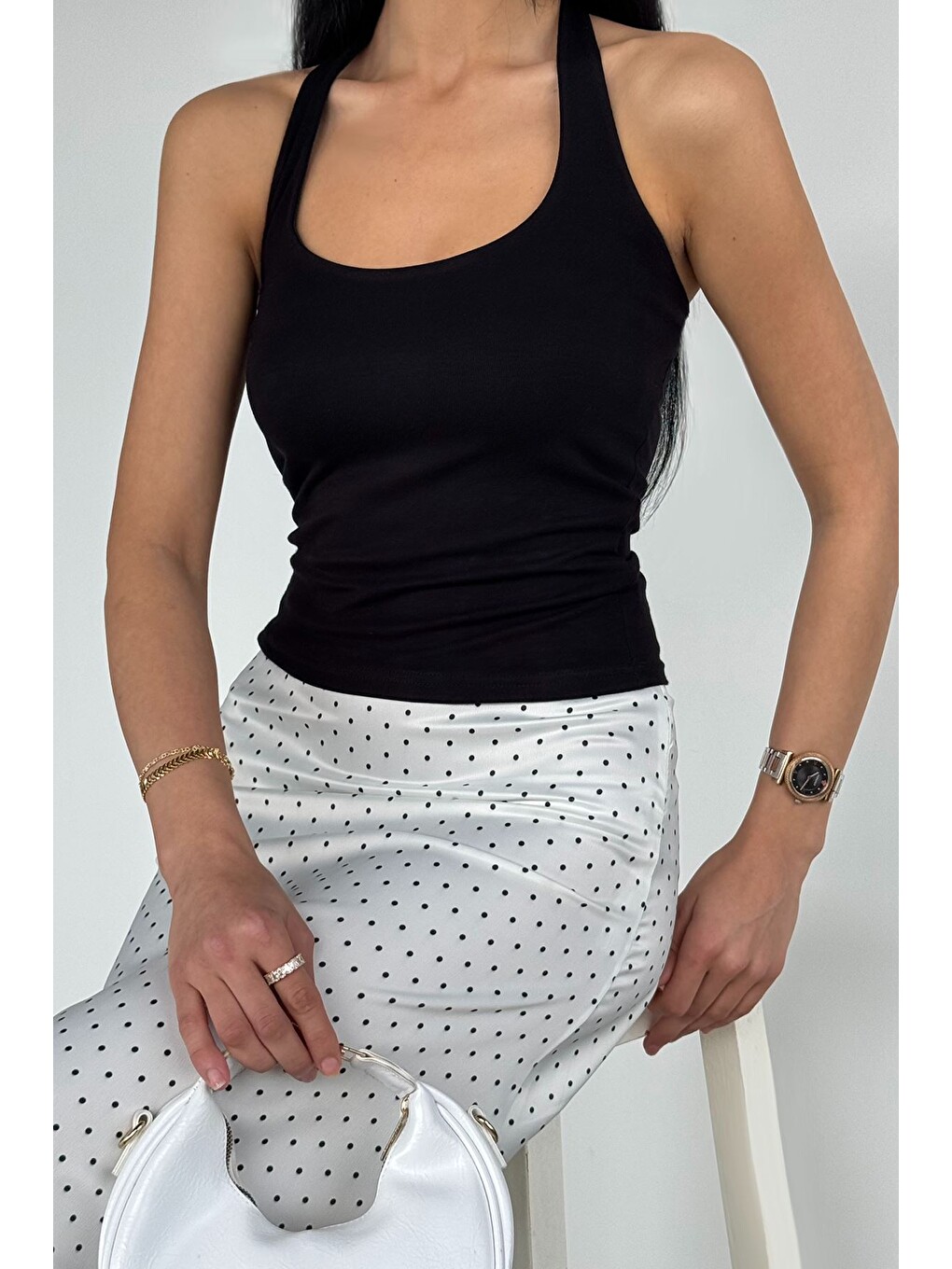 Siyah Kadın Halter Yaka Bluz-2