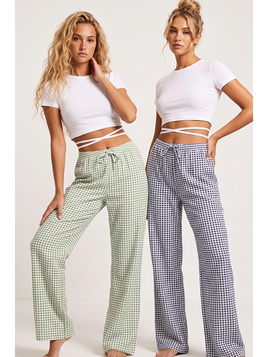Yeşil 2'li Fiyonk Desenli Yumuşak Tuşe Kışlık Örme Tek Alt Pijama Altı 8074