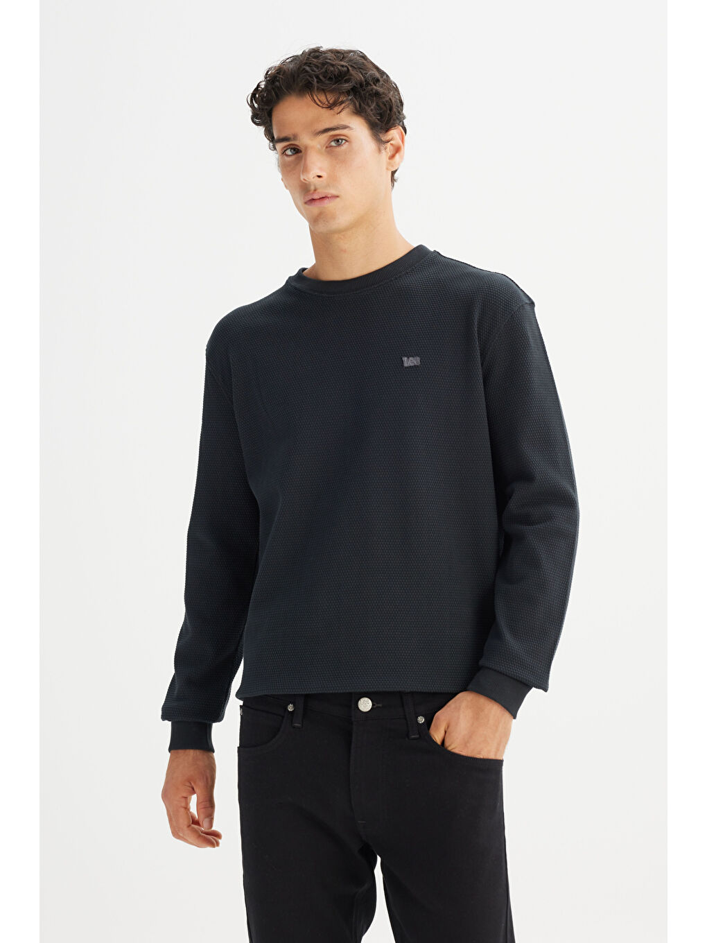 Siyah %100 Pamuk Regular Fit Normal Kesim Bisiklet Yaka Logo Detaylı Sweatshirt-2