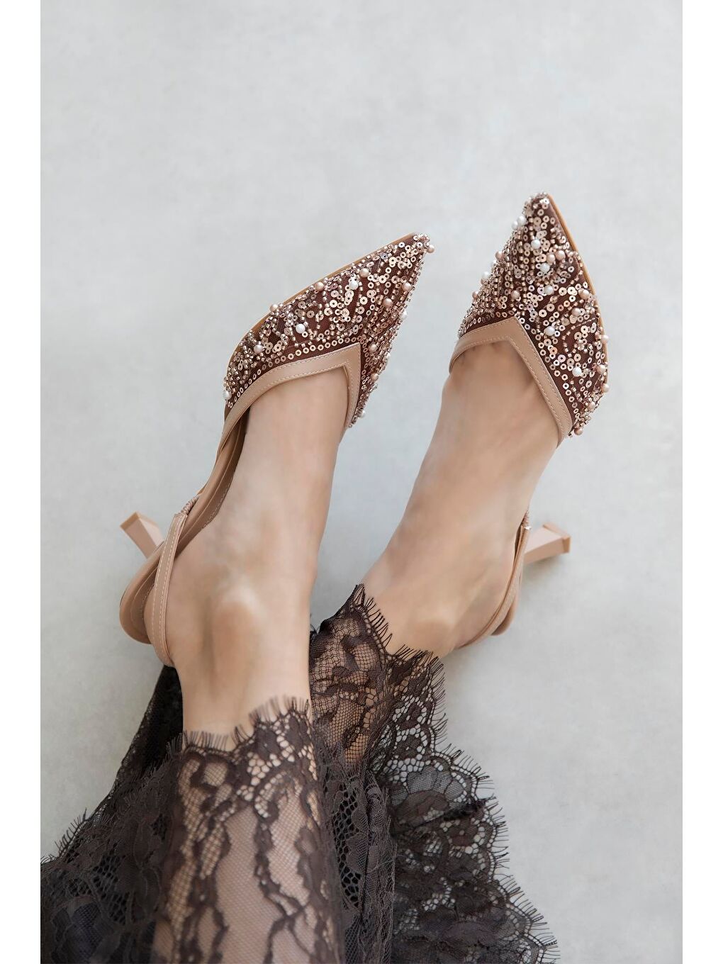 Pembe Harmony Kadın Pul Detay Topuklu Ayakkabı Roze-1