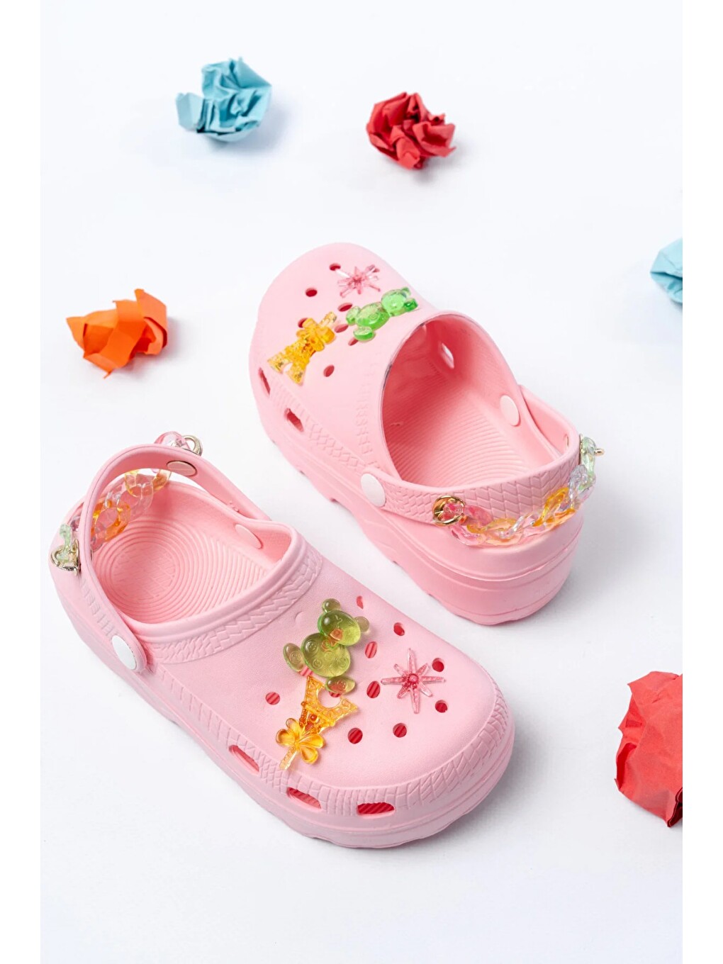 Pembe Jelibonlu Boncuklu Kız Çocuk Sandalet-terlik-3