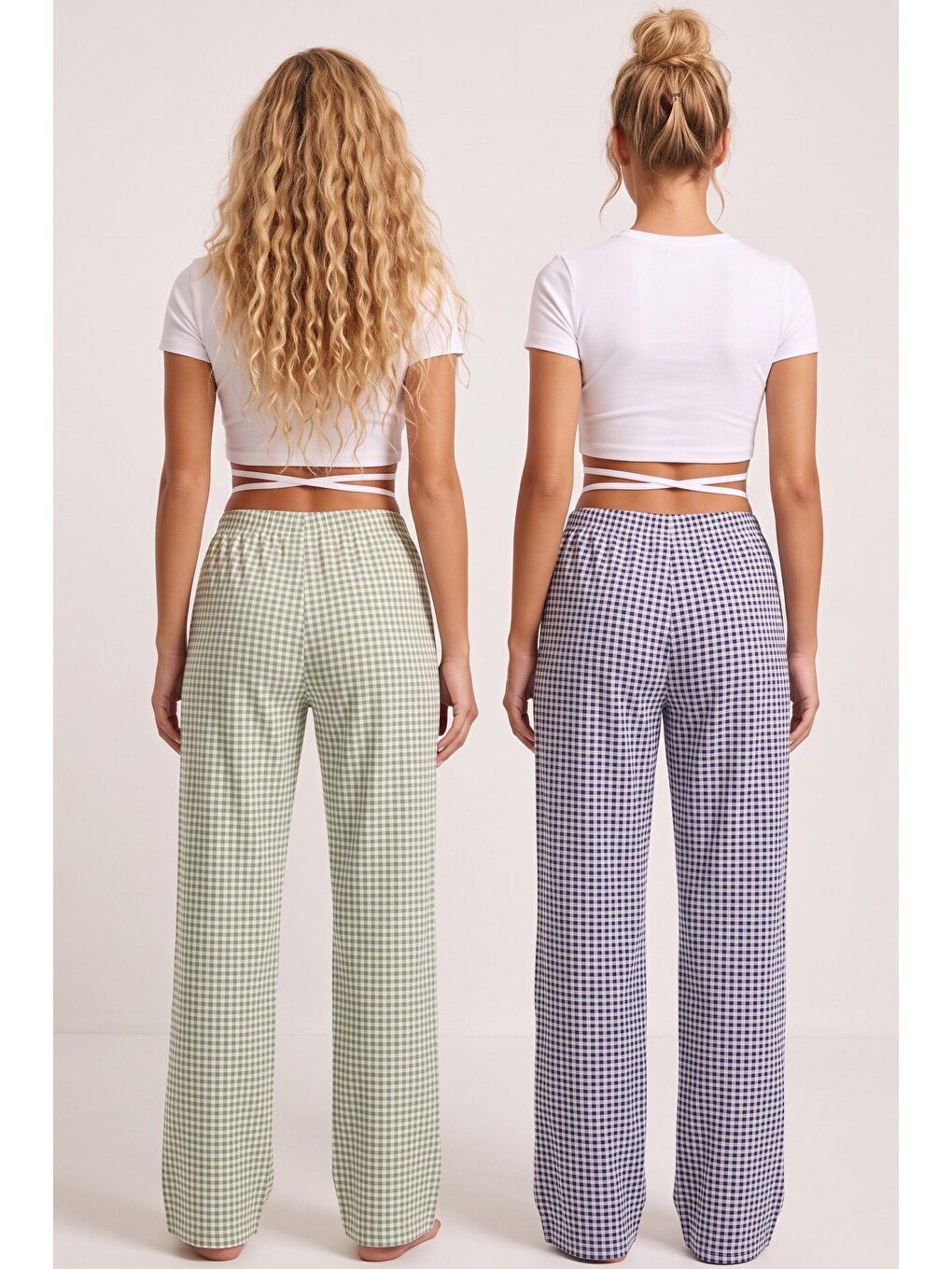 Yeşil 2'li Fiyonk Desenli Yumuşak Tuşe Kışlık Örme Tek Alt Pijama Altı 8074-3
