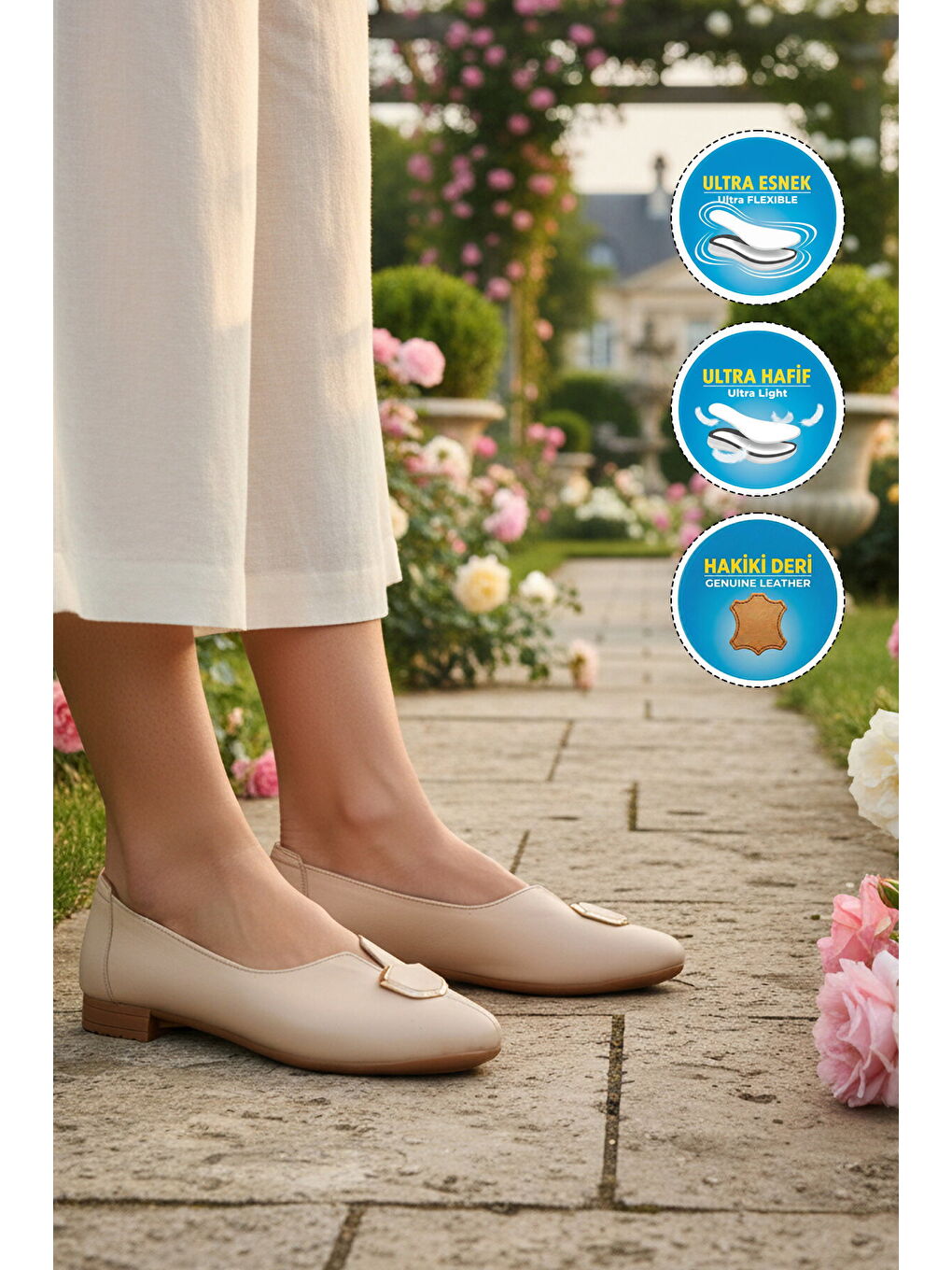 Bej Hakiki Deri Kadın Casual Ayakkabı 618 Z-2