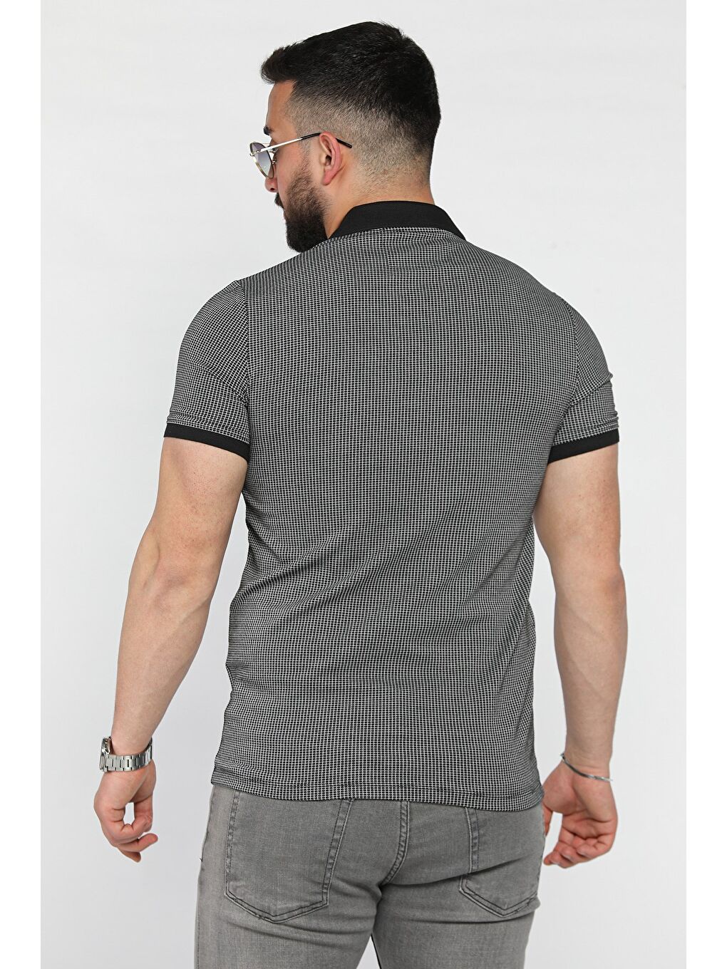 Siyah Erkek Polo Yaka Yarım Düğmeli Tişört-2