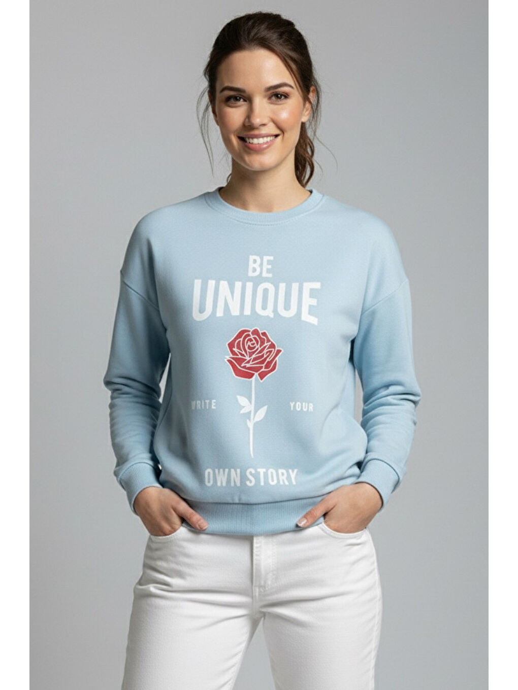 Baskılı İki İplik Sweatshirt Bebe Mavi - 27992-BEBE-MAVI