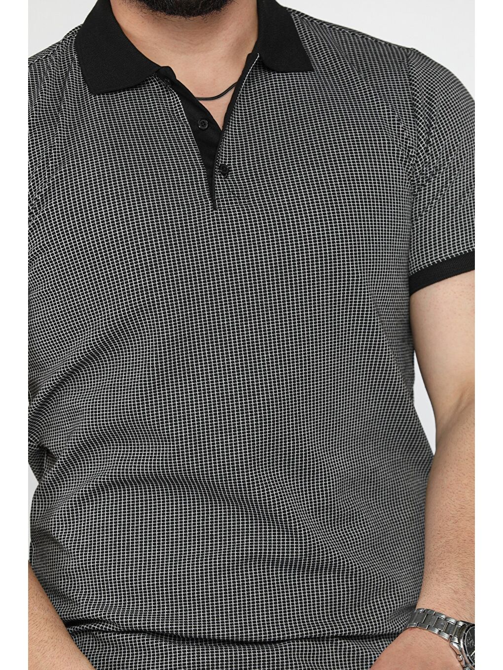 Siyah Erkek Polo Yaka Yarım Düğmeli Tişört-3