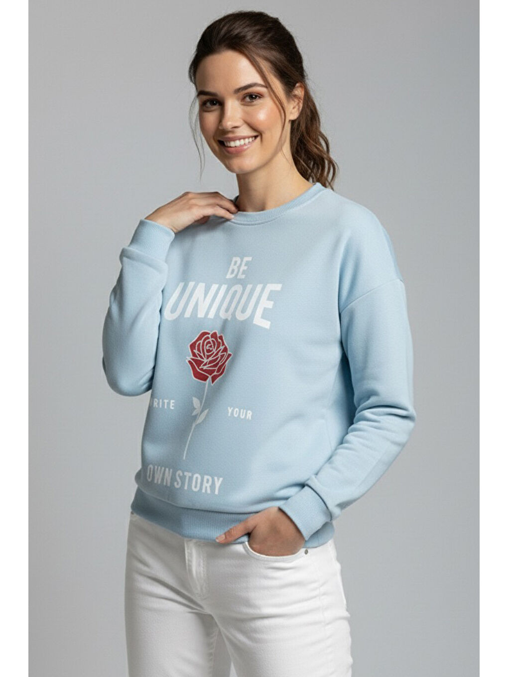 Baskılı İki İplik Sweatshirt Bebe Mavi - 27992-BEBE-MAVI-1