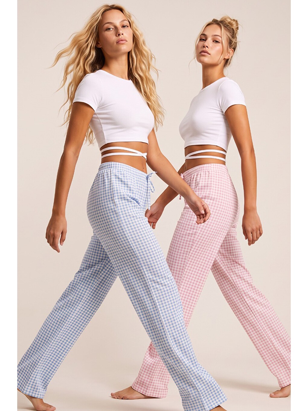 Pembe 2'li Fiyonk Desenli Yumuşak Tuşe Kışlık Örme Tek Alt Pijama Altı 8074-3