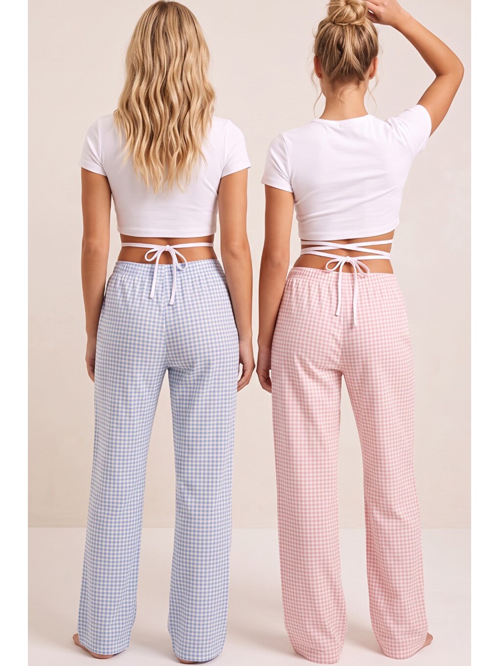 Pembe 2'li Fiyonk Desenli Yumuşak Tuşe Kışlık Örme Tek Alt Pijama Altı 8074-4