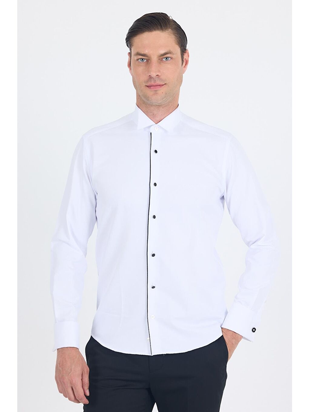 Beyaz Ata Yaka Kendinden Desenli Ceremony Pamuklu Slim Fit Gömlek 1004250215-1