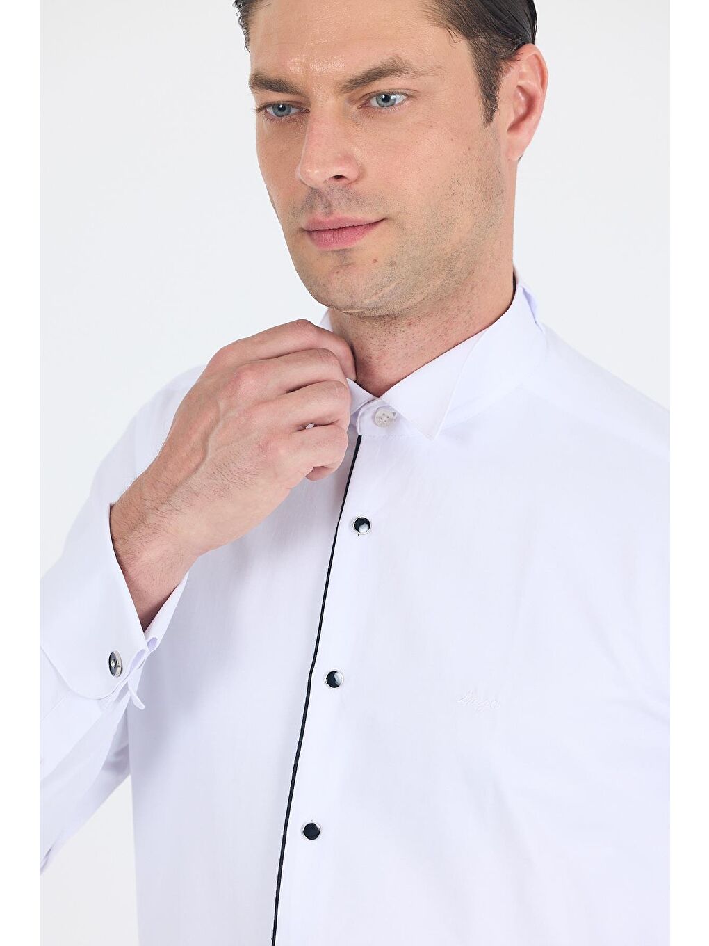 Beyaz Ata Yaka Kendinden Desenli Ceremony Pamuklu Slim Fit Gömlek 1004250215-2