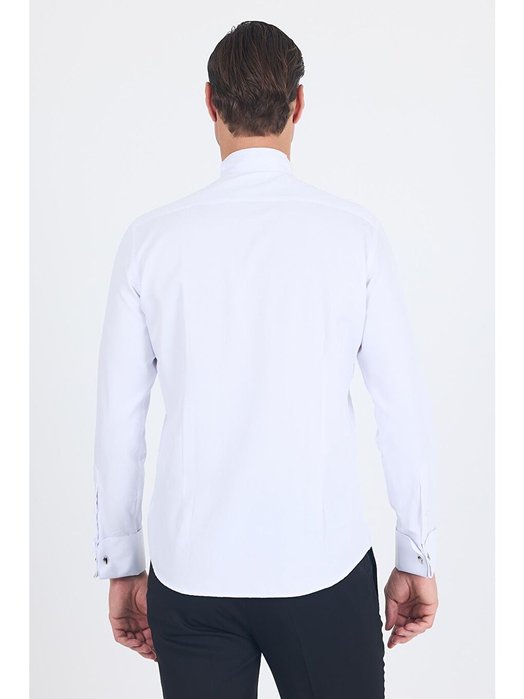 Beyaz Ata Yaka Kendinden Desenli Ceremony Pamuklu Slim Fit Gömlek 1004250215-3