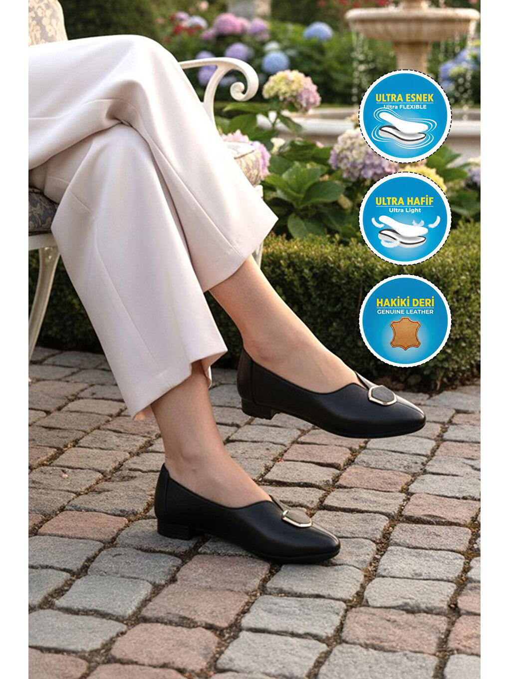 Siyah Hakiki Deri Kadın Casual Ayakkabı 618 Z-2