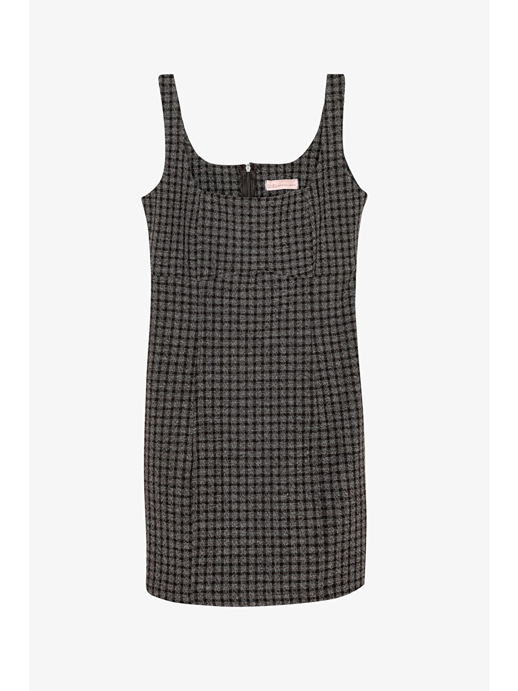 Ekose Kare Yaka Mini Elbise Kahverengi