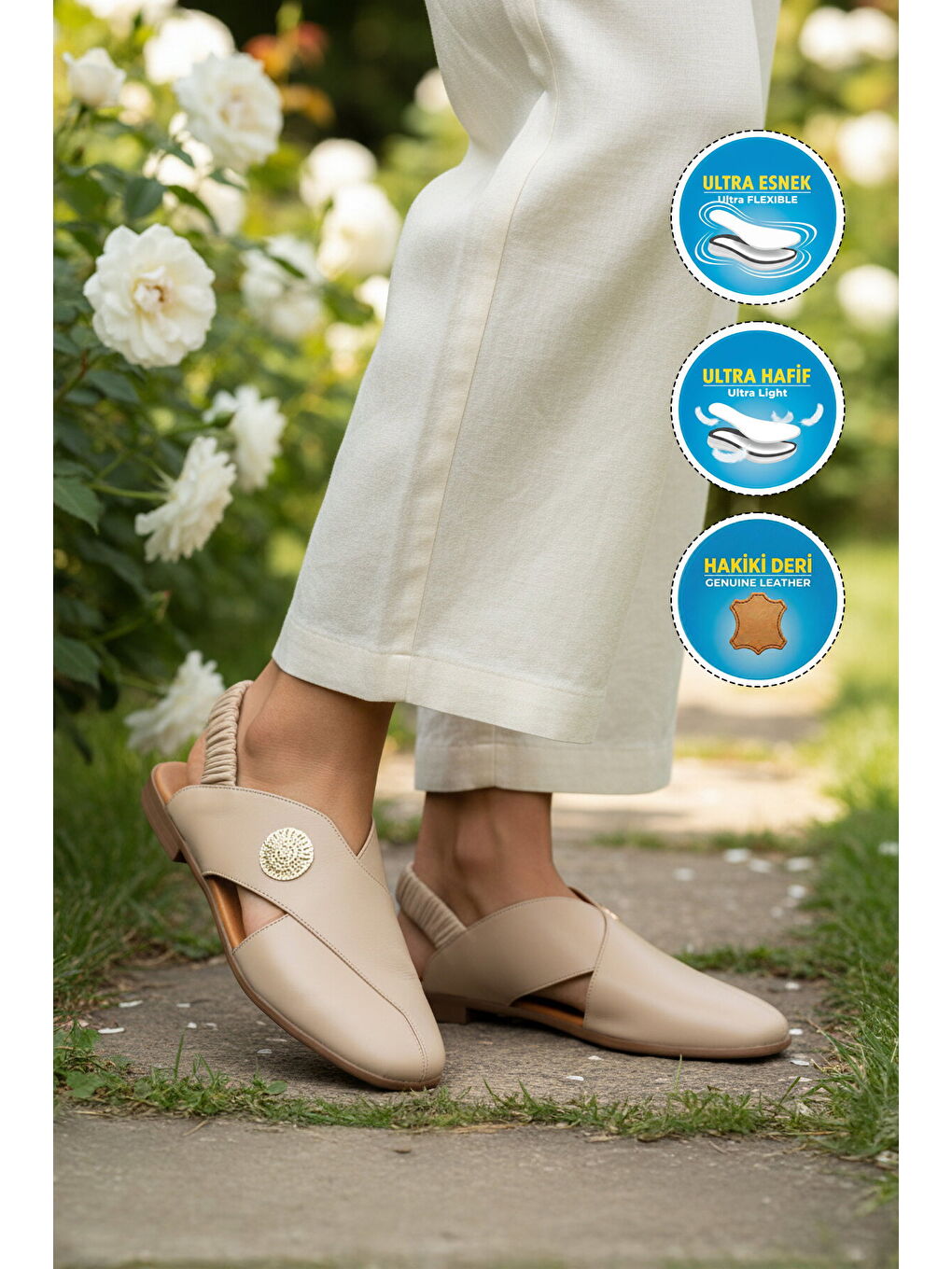 Bej Hakiki Deri Kadın Sandalet 604 Z-2