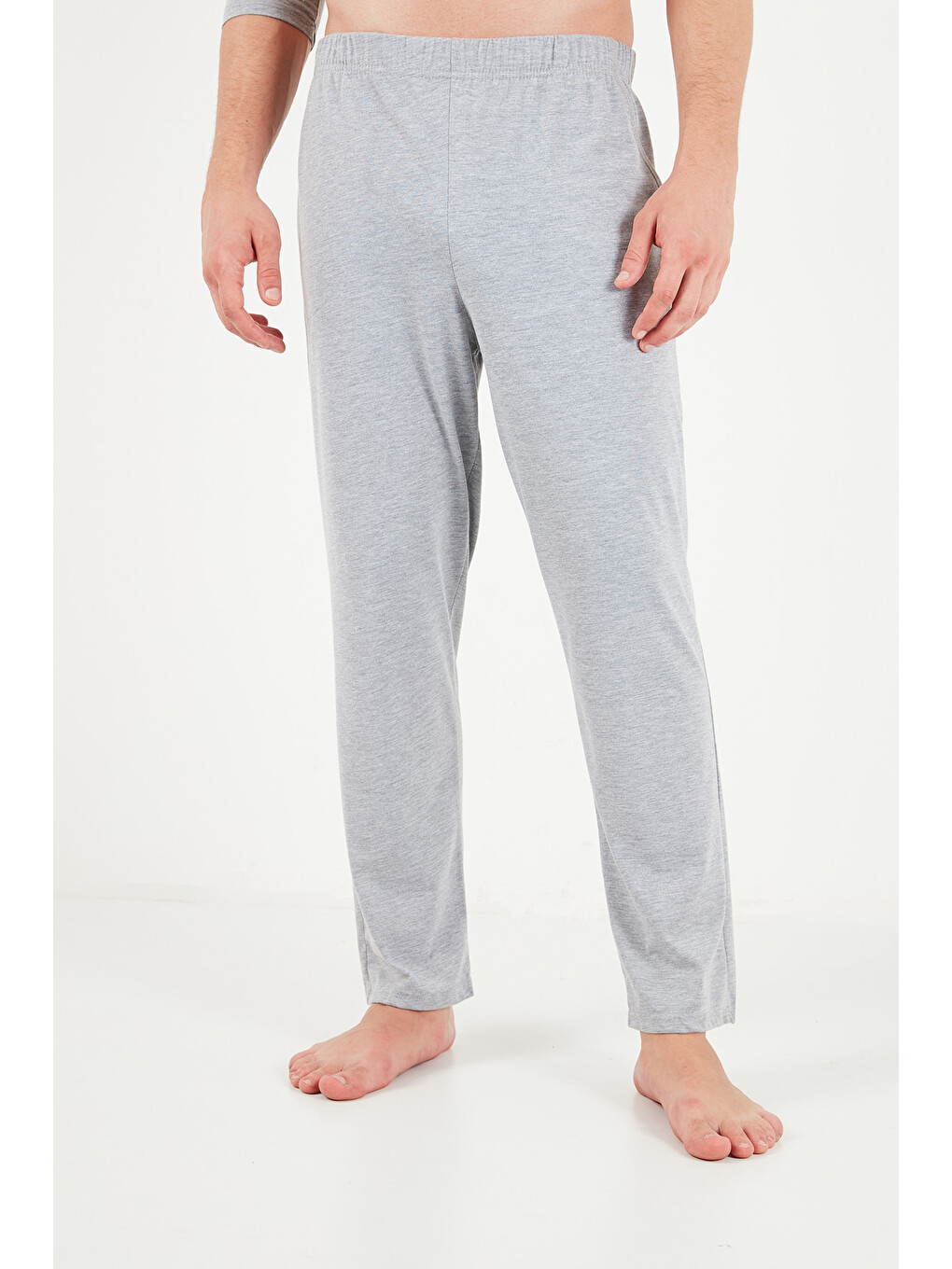 Gri Minimal Baskılı Pamuklu Uzun Kollu Pijama Takımı 6575005-5