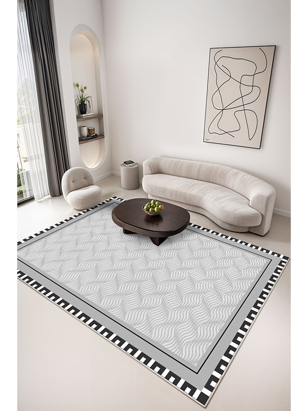 Gri Dekoratif Soft Modern Kaymaz Yıkanabilir Salon Halısı Mutfak Halısı Koridor Halısı Yolluk-2