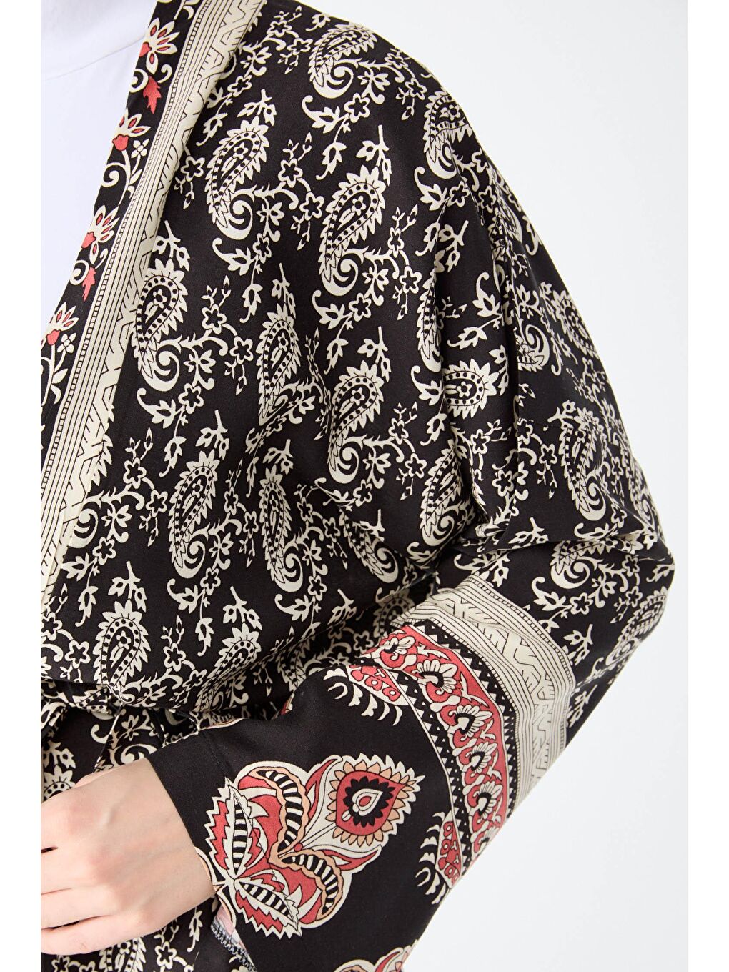 Ceket Yaka Kadın Siyah Desenli Kimono Pantolon - 24313-4