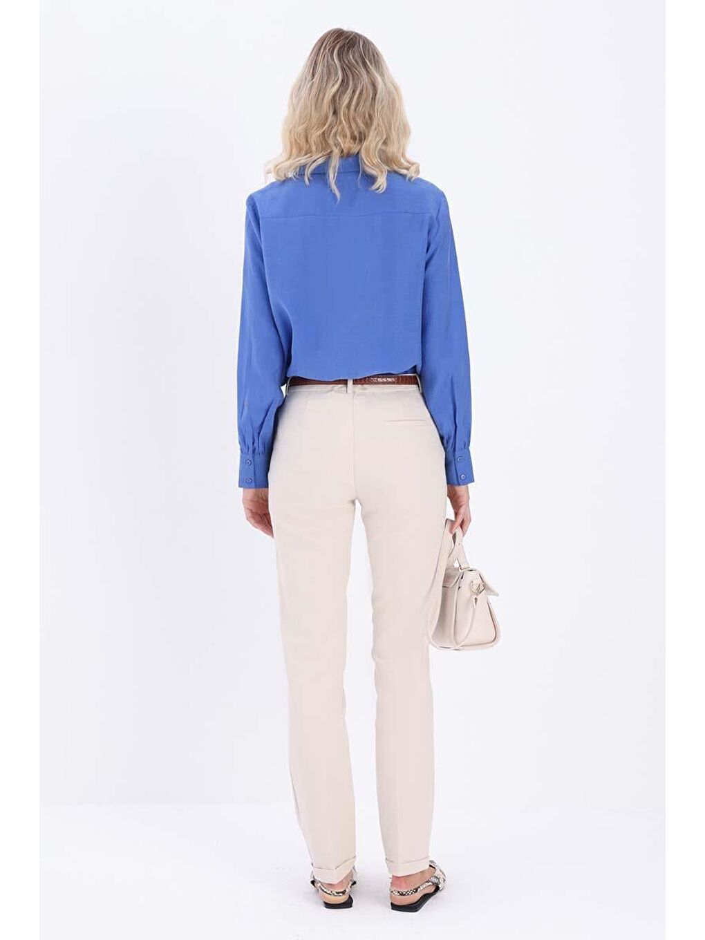 Açık Bej-Pamuklu Duble Paça Dar Kesim Pantolon-2