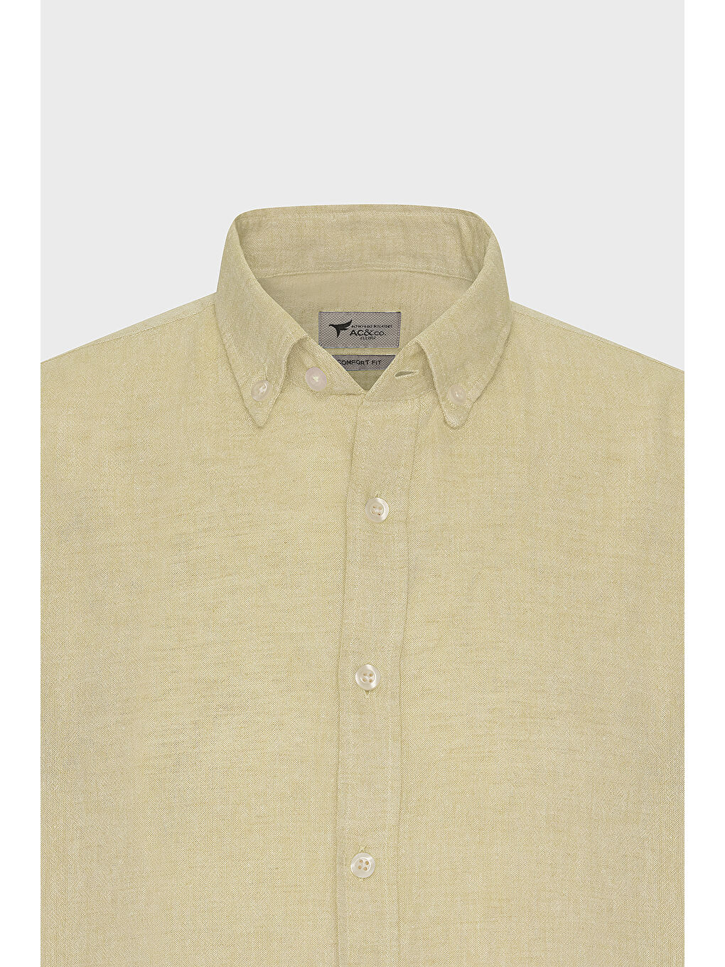 Erkek Sarı Comfort Fit Rahat Kesim Düğmeli Yaka Casual Keten Gömlek-8