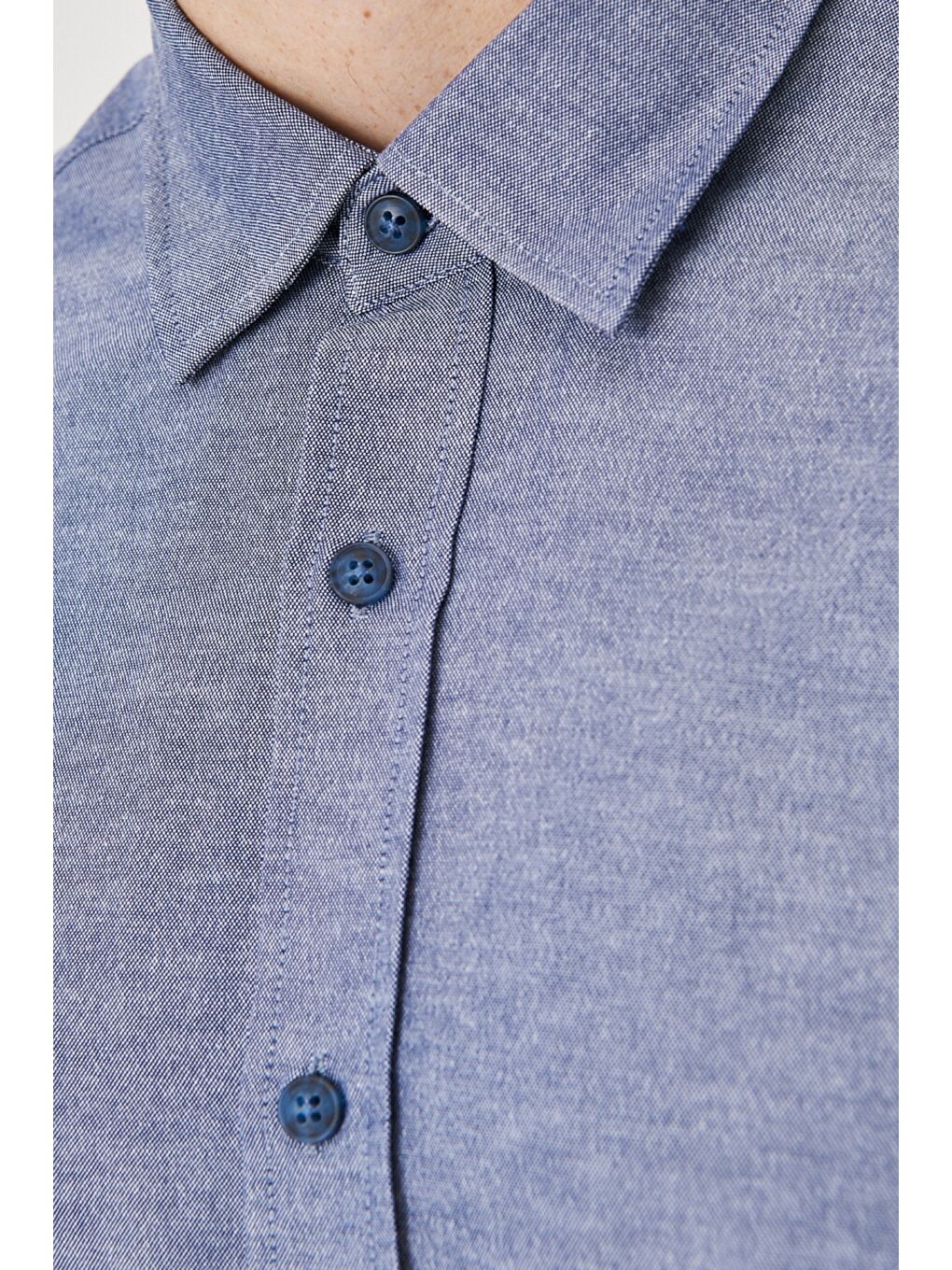 Erkek Lacivert Slim Fit Dar Kesim Düğmeli Yaka Uzun Kollu Oxford Gömlek-2