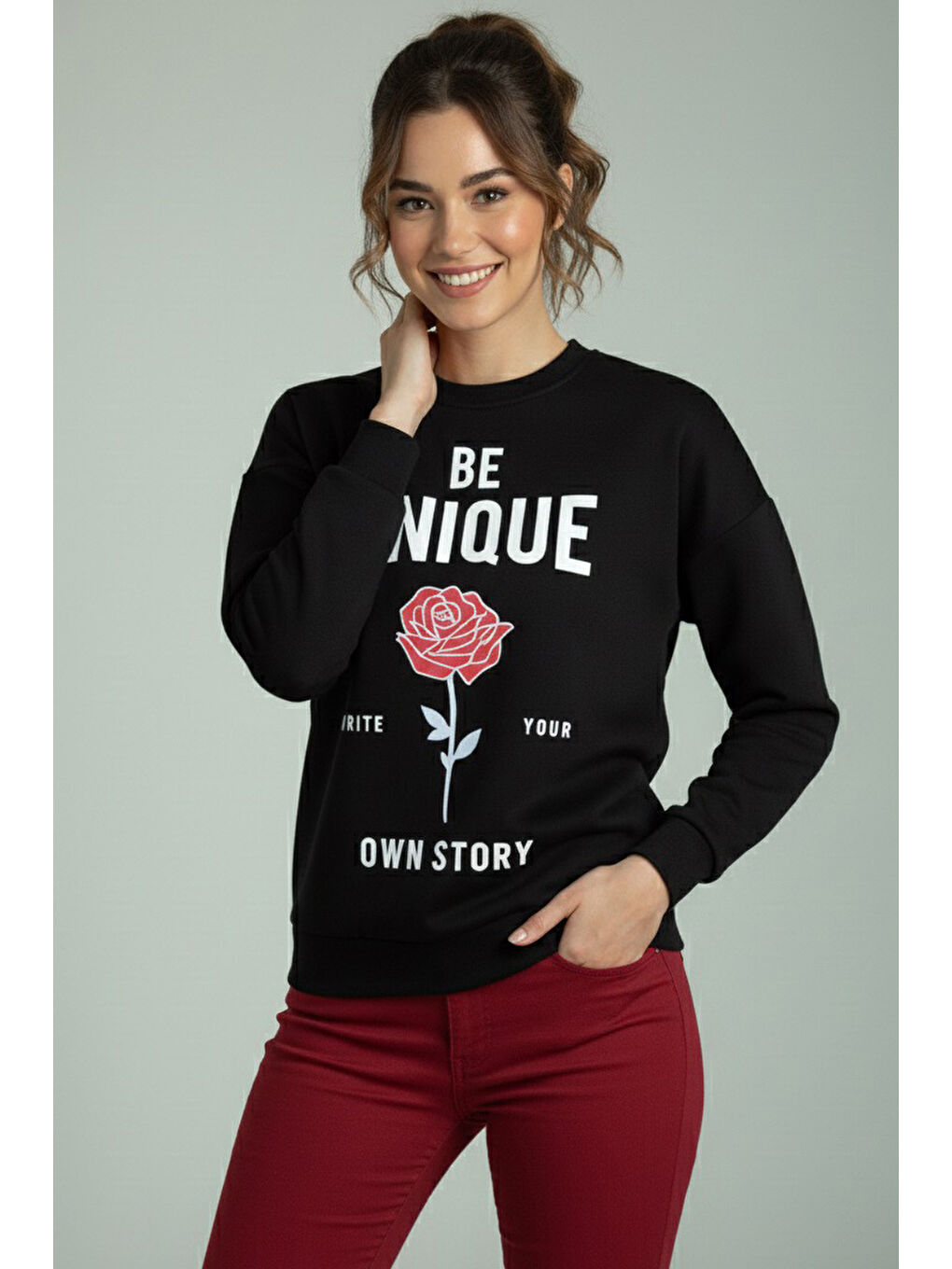 Baskılı İki İplik Sweatshirt Siyah - 27992-SIYAH