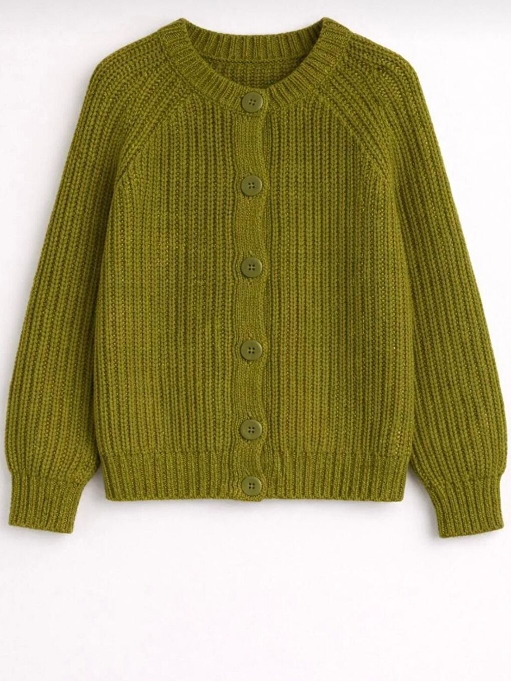 Kadın Yağ Yeşili Yün Karışımlı Düğmeli Triko Kalın Hırka