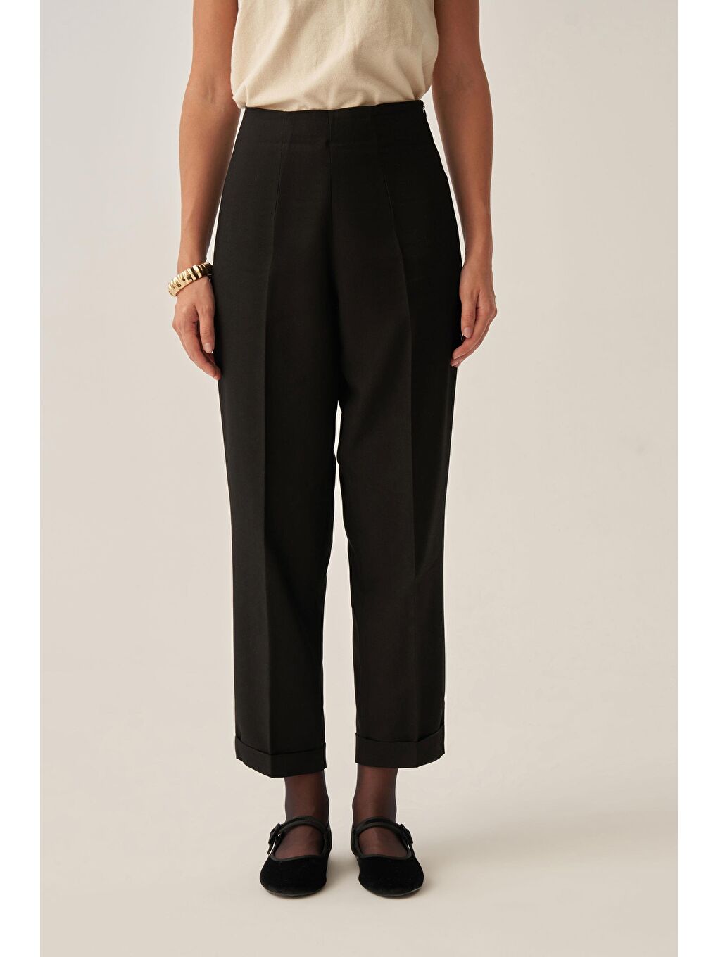 Siyah-Bilek Boy Double Paça İnterlok Pantolon-3