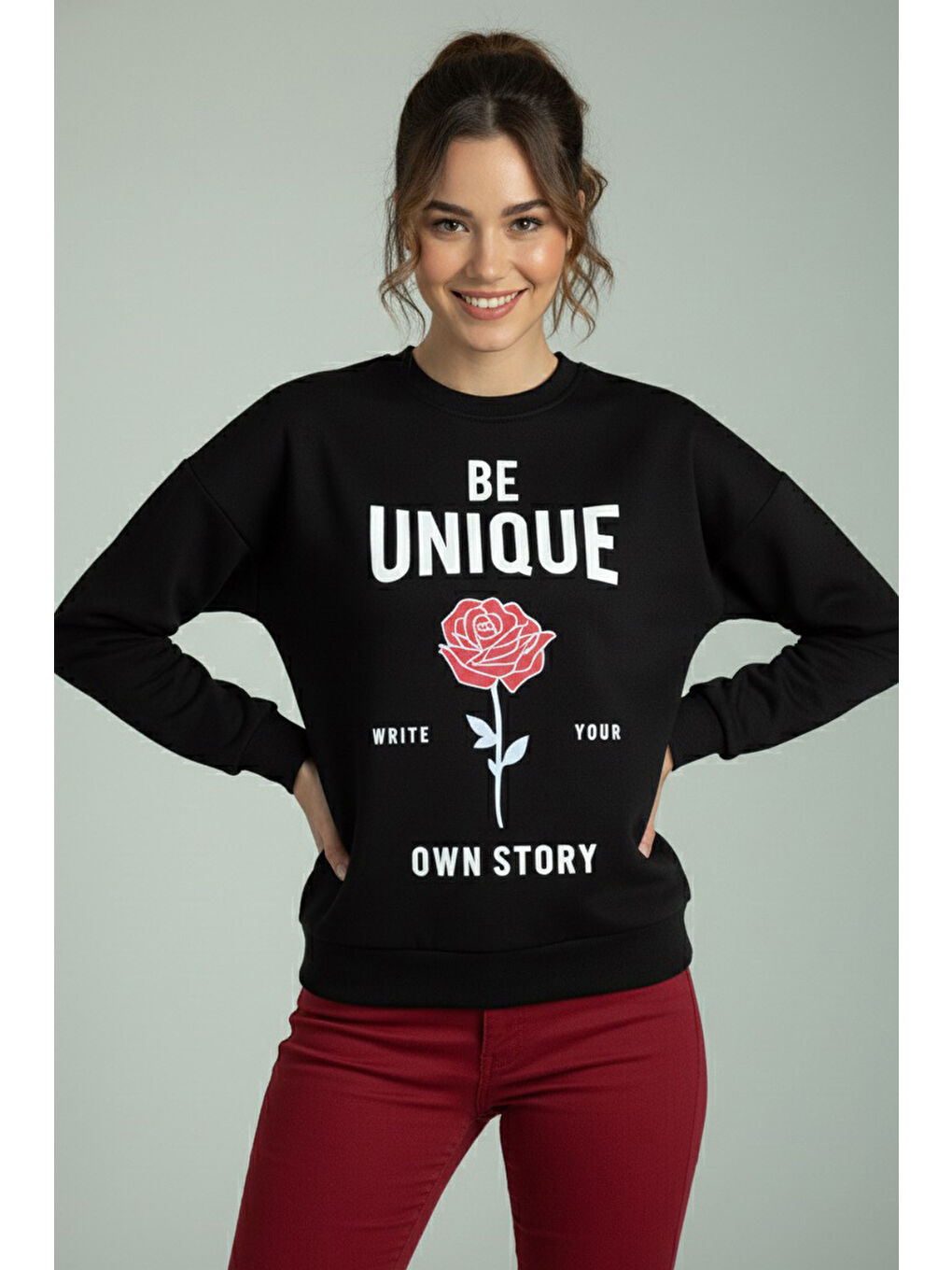 Baskılı İki İplik Sweatshirt Siyah - 27992-SIYAH-1