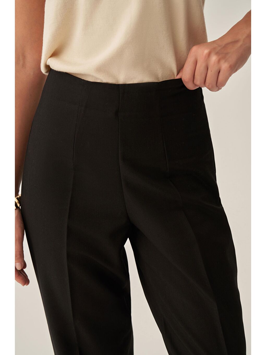 Siyah-Bilek Boy Double Paça İnterlok Pantolon-4