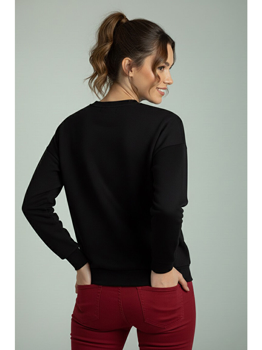 Baskılı İki İplik Sweatshirt Siyah - 27992-SIYAH-2