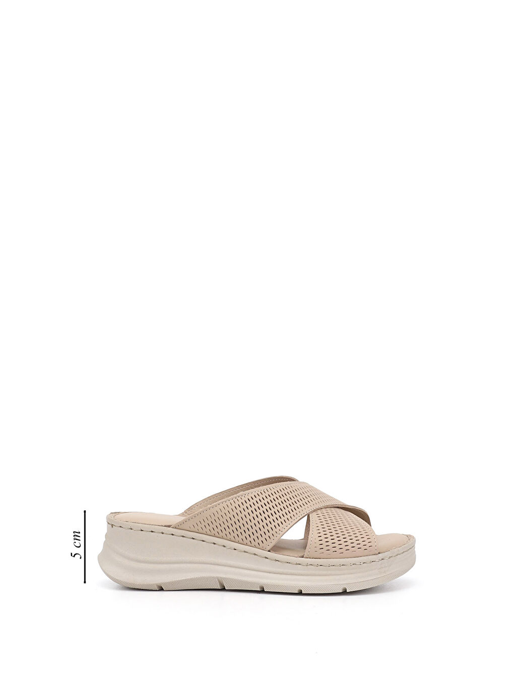 Bej Kadın YENİ BEJ Dolgu Taban Hakiki Deri Terlik-1