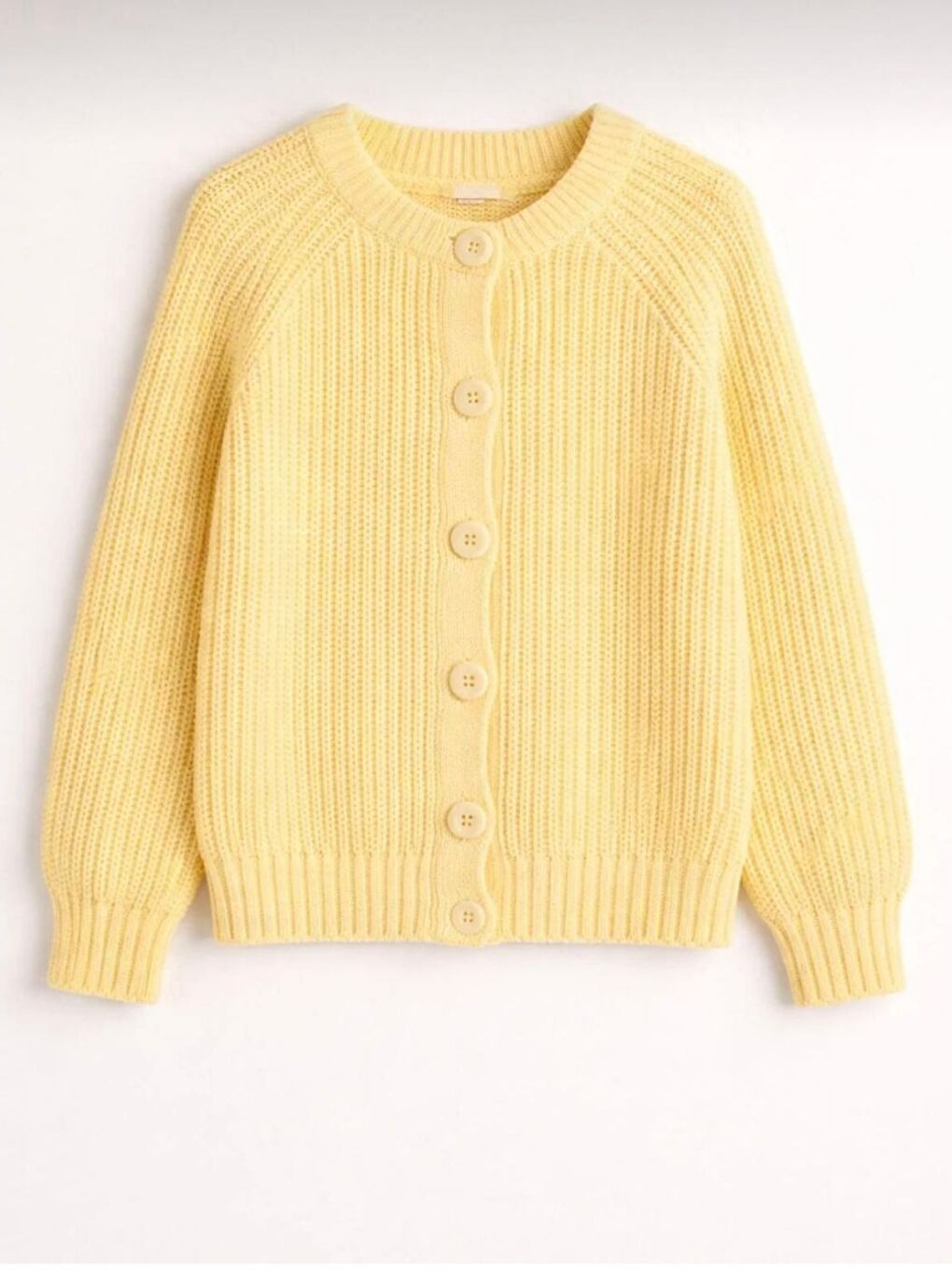 Kadın Sarı Yün Karışımlı Düğmeli Triko Kalın Hırka