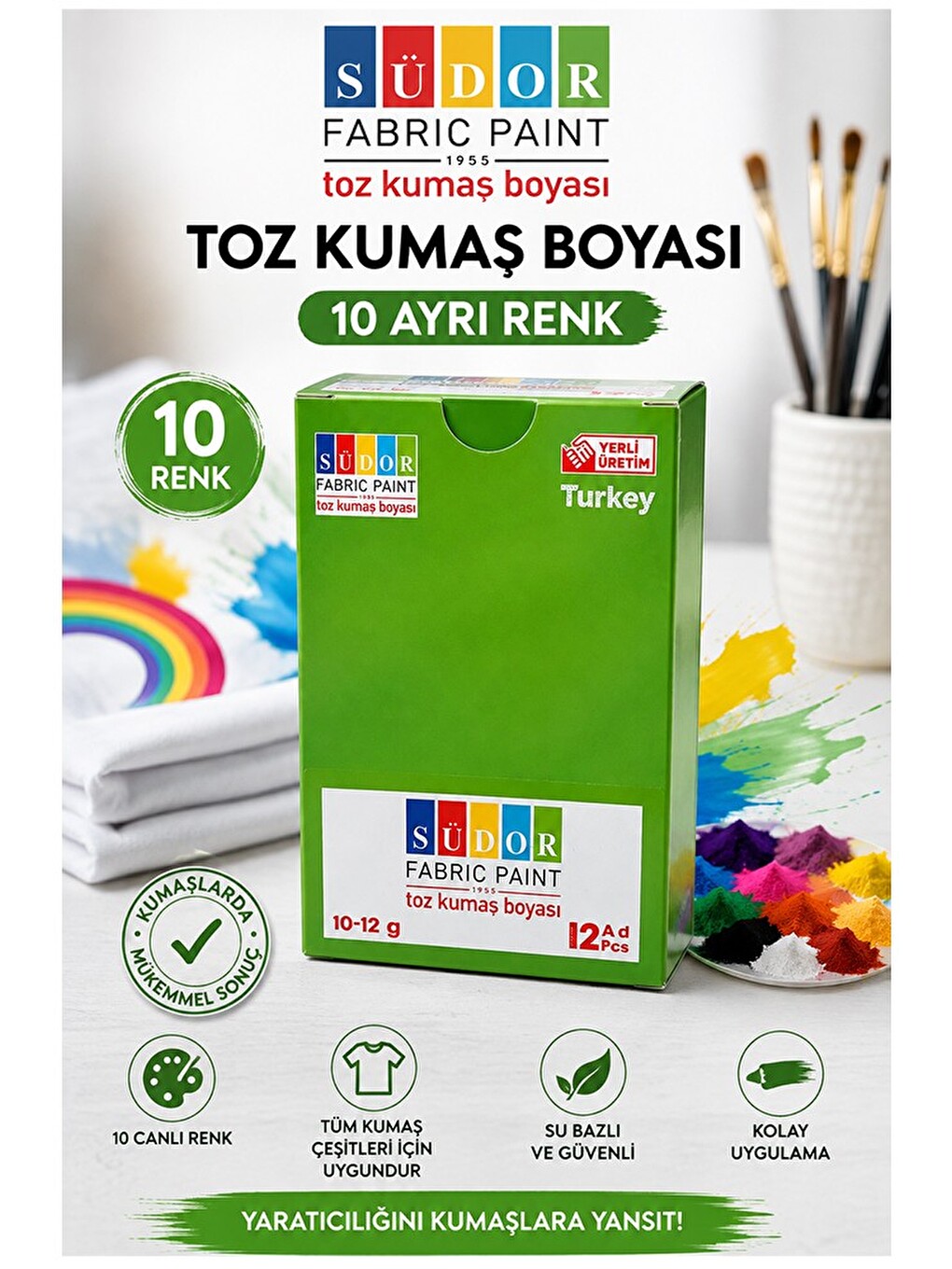 Yeşil Kumaş Boyası Toz 12 Gr 1 Adet Südor Toz Kumaş Boyası Jean Pantalon Gömlek Tişört Tekstil Kumaş-2