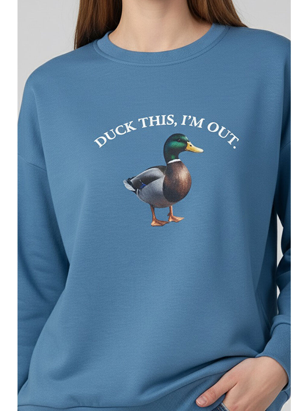 Baskılı İki İplik Sweatshirt Mavi - 27991-MAVI-1