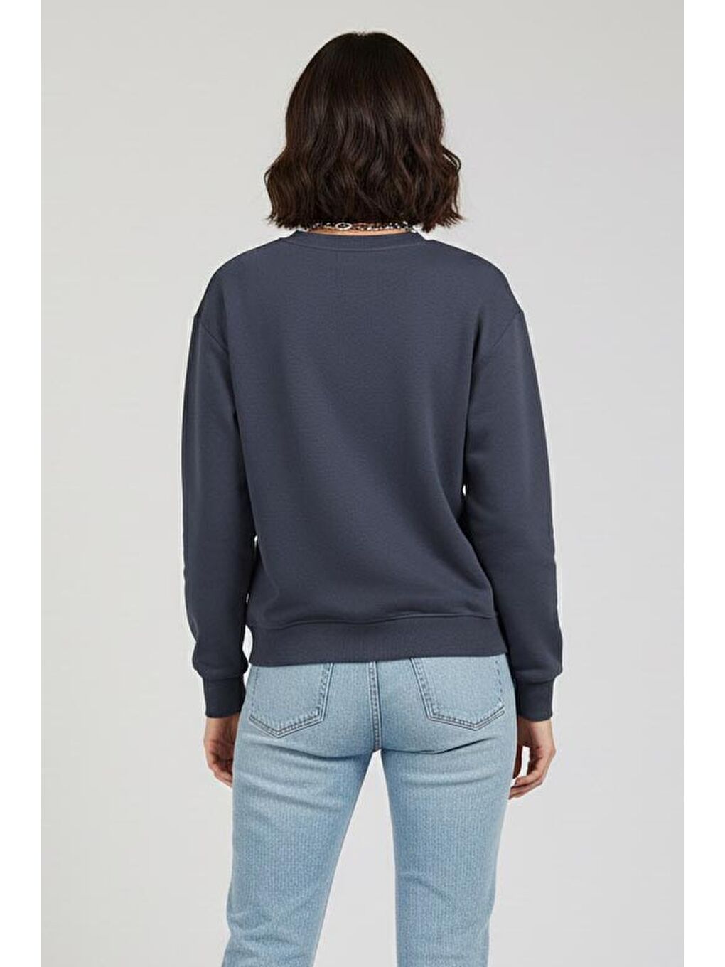 Gri Kadın Bisiklet Yaka Oversize Sweatshirt Füme - 27955-FUME-2