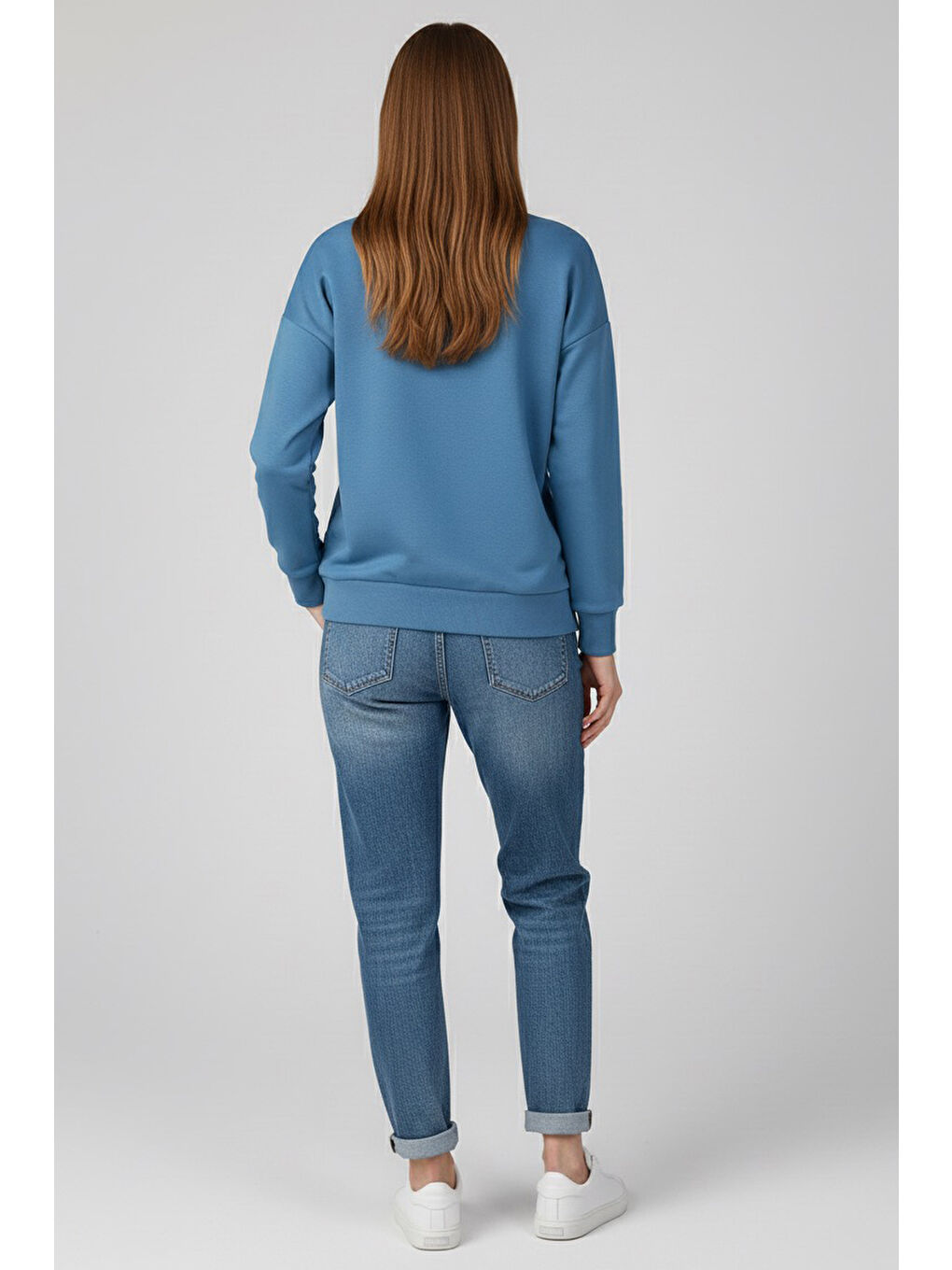 Baskılı İki İplik Sweatshirt Mavi - 27991-MAVI-2